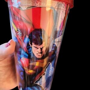 Superhero Tumbler with Red and Blue Design Wit Lid N Straw